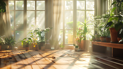 Sunlit Indoor Garden Room with Potted Plants