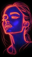fashion neon light woman, cyberpunk, blue, red, purple and pink for holographic effects, attractive girl