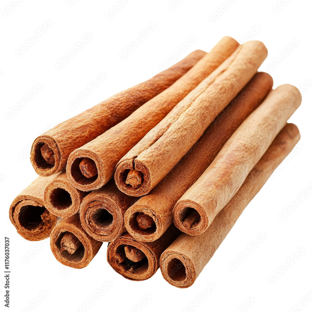 Poster stack of aromatic cinnamon sticks arranged on a clean transparent background ideal for culinary uses