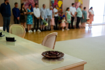 group of people in a hall