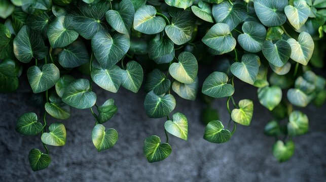 Black and White Heart-Shaped Leaves on a Wall. Generative AI