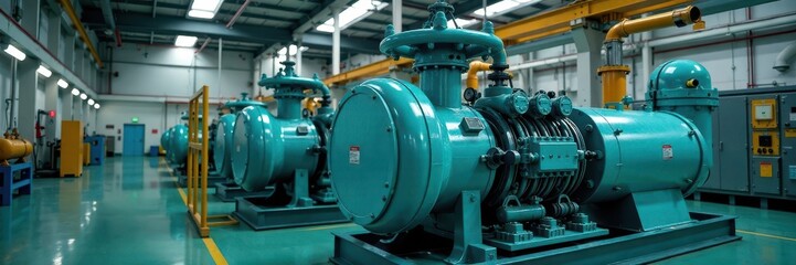 Obraz premium A gas field compressor unit with intricate piping and control panels, maintenance, inspection