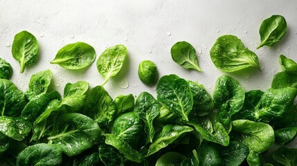 Obraz premium Fresh Green Spinach Leaves with Water Drops. Generative AI