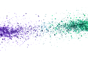 Abstract Colorful Explosion of Purple and Green Triangles, Isolated on Transparent and White Background