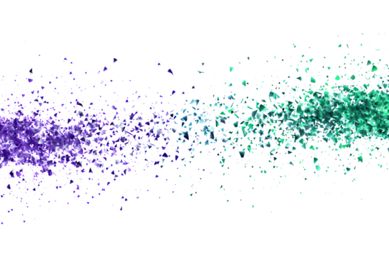 Abstract Colorful Explosion of Purple and Green Triangles, Isolated on Transparent and White Background