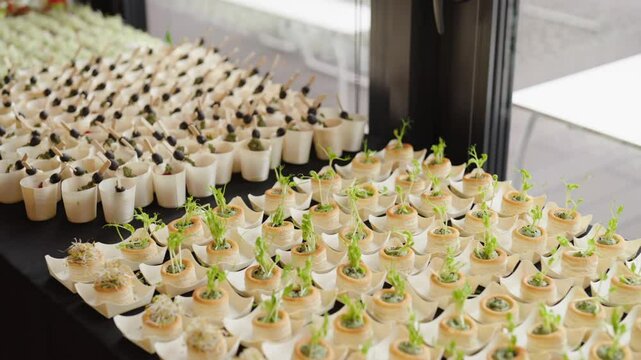 table full of catering snacks at the event
