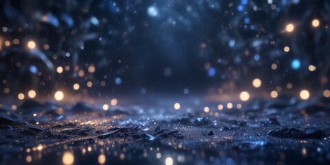 Sparkling dark blue frame with glitter bokeh and subtle light effects in a mystical, cosmic environment,  light effect,  cosmic