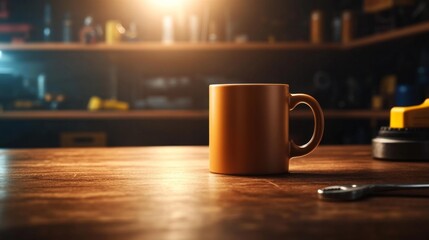 Workshop Mug On Rustic Wooden Table. Generative AI