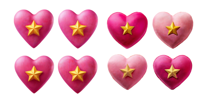 Colorful Hearts with Stars on a Transparent Background