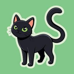 Cute black kitten with green eyes isolated vector illustration