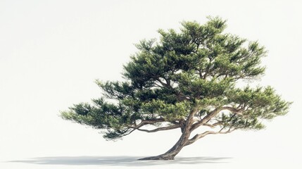 Single lush green tree isolated on white background.