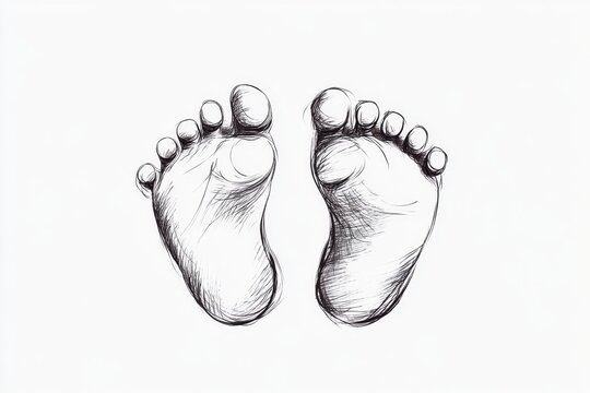 A simple line art of two tiny baby feet, drawn symmetrically to represent twin babies on a clean white background