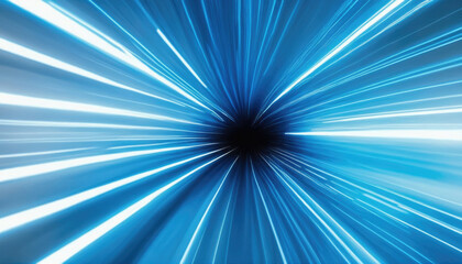 Fast movement through a vibrant tunnel of blue light creating a sense of speed and depth