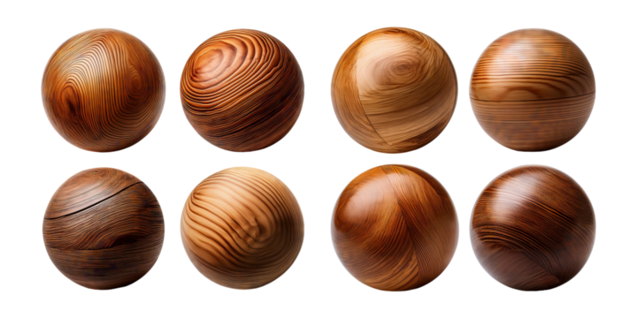 Collection of Realistic Wooden Sphere Textures on Transparent Background - Powered by Adobe