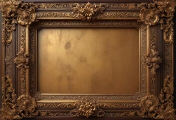 Obraz premium Intricate wooden frame with golden accents and ornate carvings surrounding a delicate scroll, ornate frames, carvings