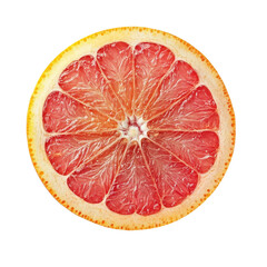 Ripe half of pink grapefruit resting on a transparent surface showcasing its juicy interior and vibrant color, Ripe half of pink grapefruit citrus fruit on transparent background