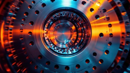 Abstract Close-Up of a High-Tech Engine Component with Sleek Metallic Surfaces and Intricate Patterns, Highlighting the Intricacies of Modern Engineering Design