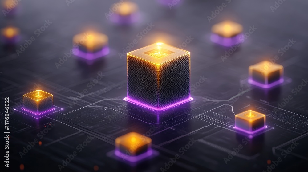 Poster illuminated cubes connected on a circuit board
