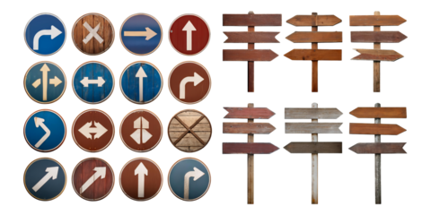 Colorful Direction Signs and Wooden Arrow Signs for Navigation