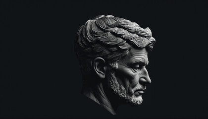 Obraz premium Sculpture of an elderly man with detailed hair and beard against a dark background
