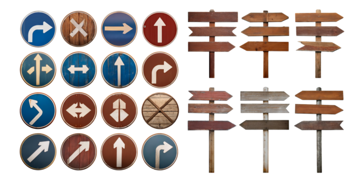 Colorful Direction Signs and Wooden Arrow Signs for Navigation - Powered by Adobe