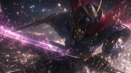 Samurai, Japan, Japanese, ninja, katana, Japanese sword, duel, art, scene, cool, luminous, magic circle, mandala, emotion, sunset, beauty, war, battle, armor, warrior, snow, mountain, Fuji, 