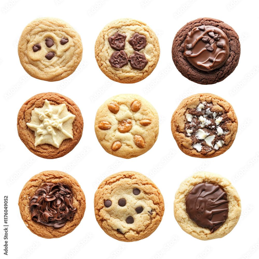 Poster delicious assortment of freshly baked cookies arranged neatly on a transparent background showcasing