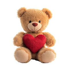 Obraz premium Adorable teddy bear holding a red heart isolated against a clean transparent background perfect for gift giving or decoration, teddy bear with heart isolated on transparent background
