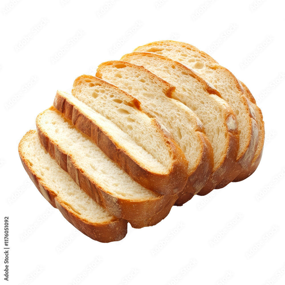 Aufkleber freshly sliced bread arranged neatly on a transparent surface in natural light, showcasing its soft 