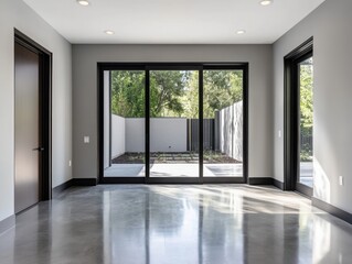 Fototapeta premium A large open room with a black sliding door