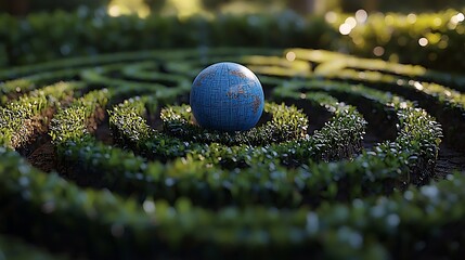 Global challenges in a green maze.  Environmental concept. Sustainability.