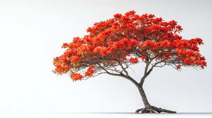 Vibrant red tree isolated on white background.