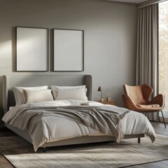 A bed with a white comforter and a brown throw blanket