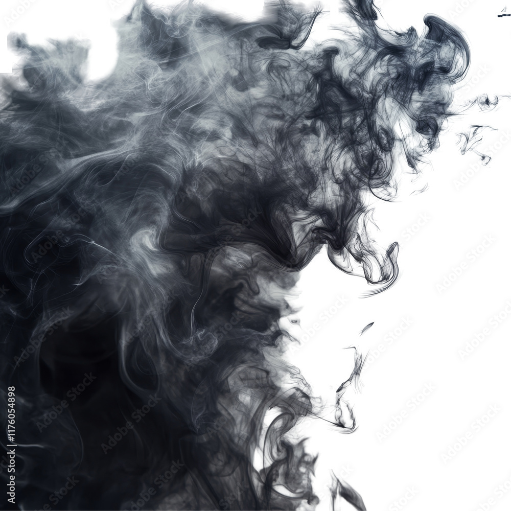 Poster dark smoke texture on a transparent background creating an abstract design with a fluid and ethereal