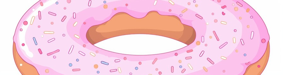 Vector Flat Illustration of a Pink Doughnut with Sprinkles, Isolated on White Background 