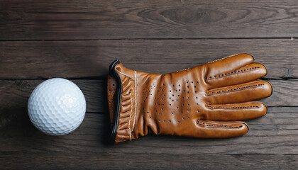 Golf glove and ball displayed on wooden surface, perfect for sports enthusiasts and practice sessions