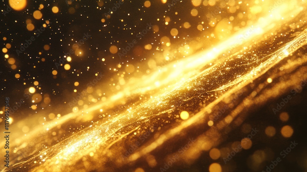 Poster shimmering golden particles creating a dreamy abstract background with soft light and bokeh effects 