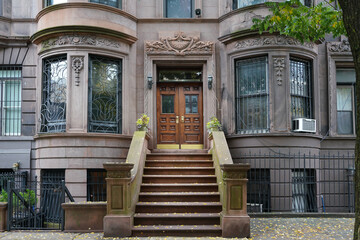 Elegant old New York brownstone townhouses