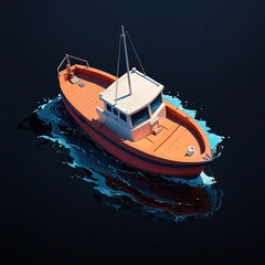 Obraz premium A small boat floating on calm water. A peaceful landscape and a sense of freedom. Ideal for travel and leisure illustrations