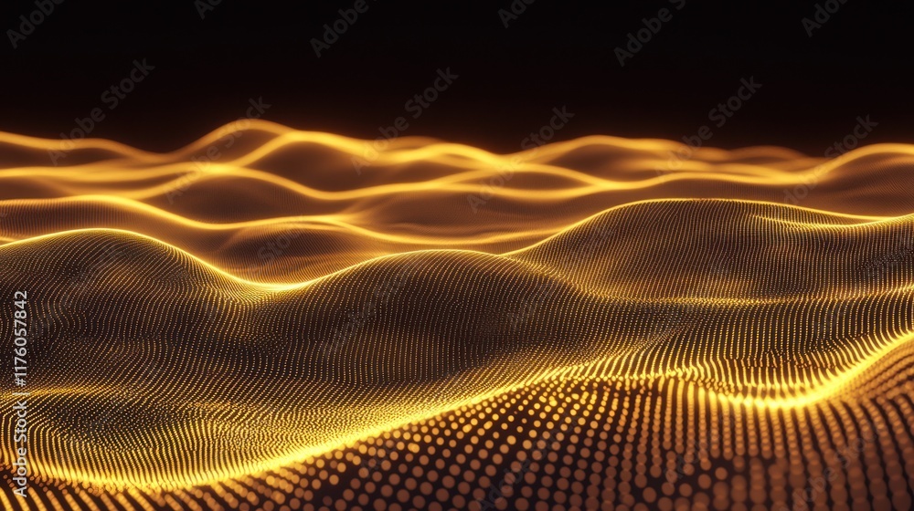 Poster abstract golden waves with flowing light patterns and dynamic texture for background design and digi