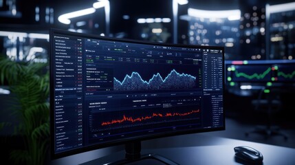 Fototapeta premium A modern trading setup displaying financial data and analytics.