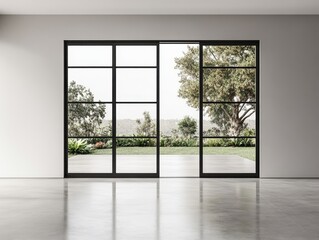 Obraz premium A large window with a door in the middle