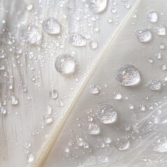 Fototapeta premium Serene Dewdrops on a White Feather: A Macro Photography Masterpiece