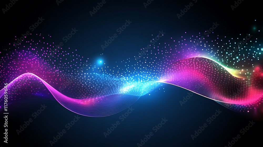 Poster abstract colorful waves with glowing particles background