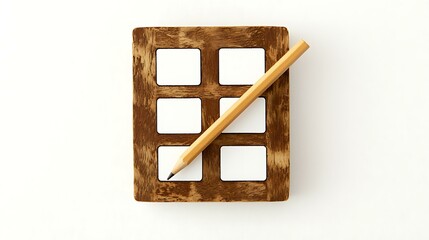 A man solving a Sudoku puzzle with a pencil on a white table, isolated on a light gray background