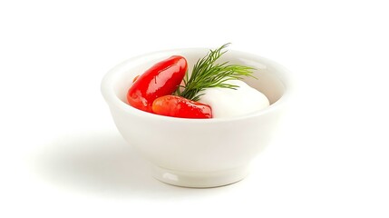 A simple cucumber and dill salad in a light yogurt dressing, isolated on a white background