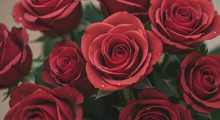 Obraz premium Close-up of a Bouquet of Dew-Kissed Red Roses