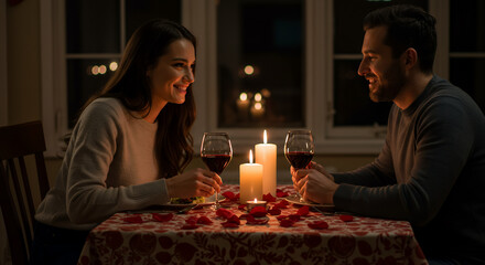 Romantic Candlelit Dinner Date Night for Couple in Love