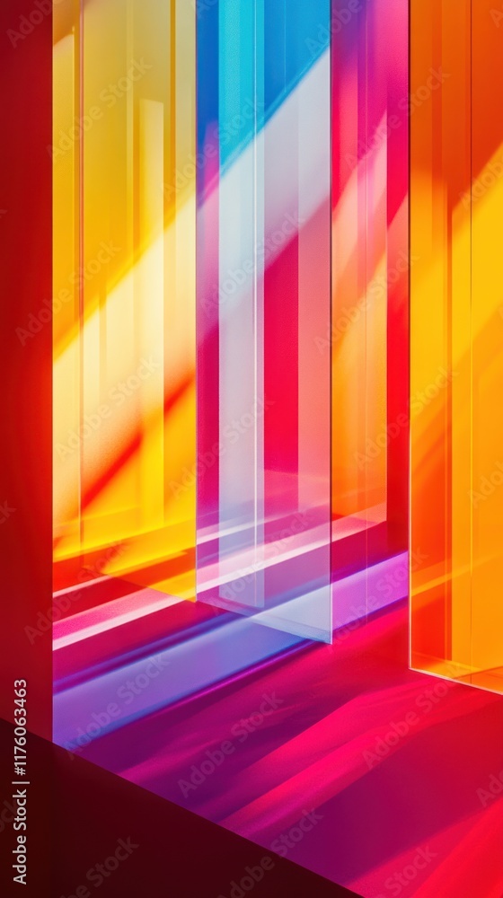 Poster abstract colorful background with geometric shapes and vibrant light reflections creating a dynamic 
