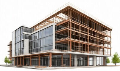 Modern architectural design showcasing a partially constructed building.